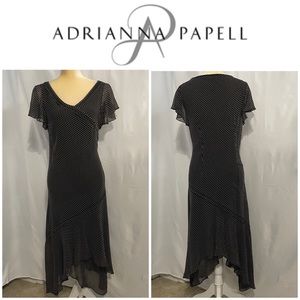 Adrianna Papell 100% silk black dress with white polka dots.  Size 12